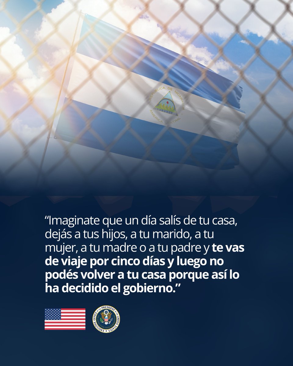 USEmbNicaragua's tweet photo. La investigación del Gobierno de los Estados Unidos sobre Nicaragua ha sacado a la luz patrones preocupantes que afectan a la población nicaragüense, especialmente en ámbitos críticos como los derechos humanos, los derechos laborales y el Estado de derecho.​

Deslicen y vean los testimonios de primera mano y pruebas descubiertas durante la investigación en la categoría del estado de derecho, incluyendo confiscaciones arbitrarias de propiedades y el desmantelamiento de instituciones democráticas que han erosionado las protecciones legales y la estabilidad de las familias y las empresas.
