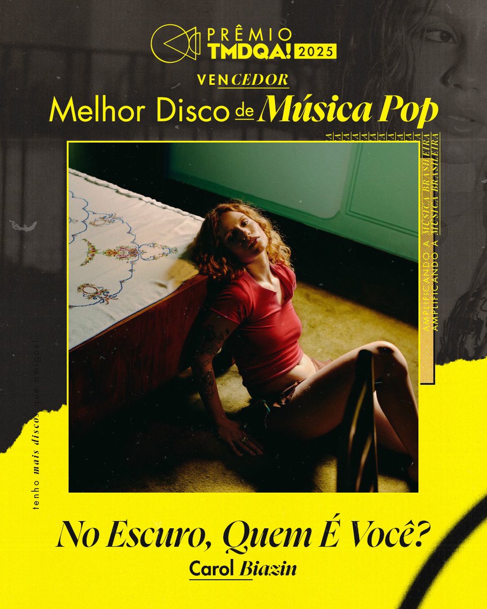 stagebiazin's tweet photo. Carol Biazin foi a vencedora com o álbum “No Escuro, Quem É Você?” “, na categoria “Melhor Disco de Música Pop” do Prêmio TMDQA 2025! https://t.co/x2AzTX9X4e