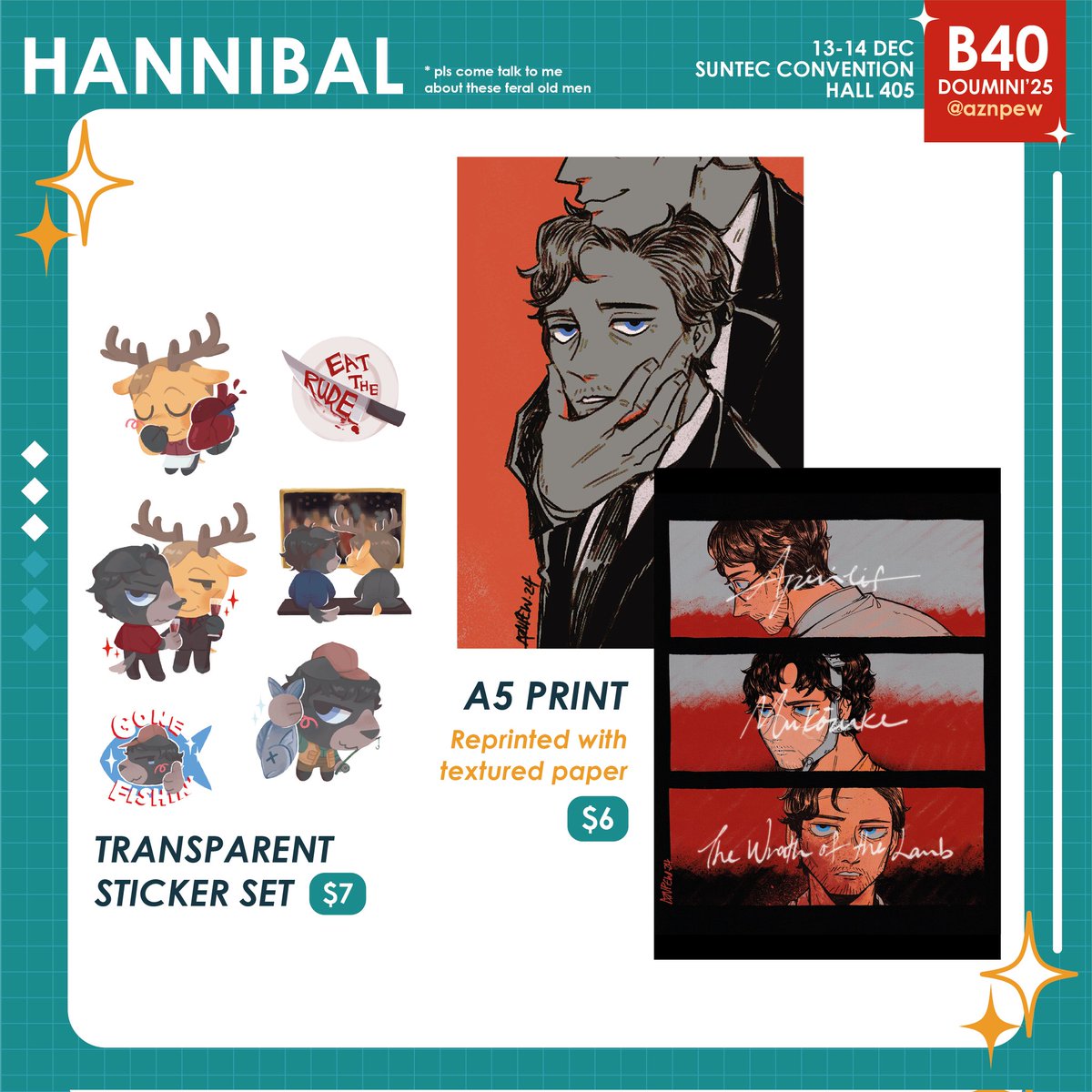 aznpew's tweet photo. 💥uh surprise Doumini'25 catalogue??💥 
@ B40!! thanks @/hephasst for inviting me 👁

Retiring a bunch of merch so the Clearance section is greatly discounted! ✅️ (+ didn't have time to restock some stuff sadly, sorry!)

See you ☆ [1/2]
#doumini #douminicatalogue #doumini2025 https://t.co/CDlb4nqi8k