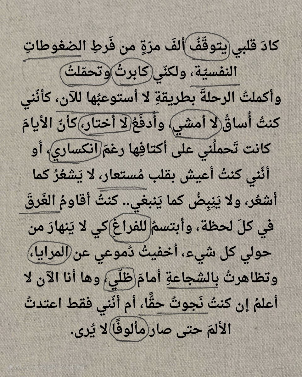 Overthinking_A9's tweet photo. "كادَ قلبي يتوقّفُ ألفَ مرّةٍ من فَرطِ الضغوطاتِ النفسيّة." https://t.co/GBP0QSeES7