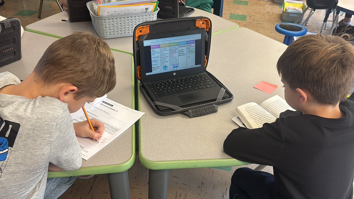 MrsSternberg's tweet photo. Choice Board Friday~~~Parts of speech videos, read a book, audio articles on American Revolution, cursive writing, writing/typing essays. @MelridgeElem #learningchoices https://t.co/bVGKDeoiuG