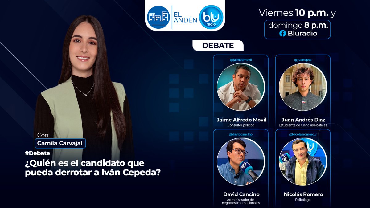 ¡Hoy en #ElAndén!       

¿Quién es el candidato que puede derrotar a Iván Cepeda?

El análisis con <a href="/CamiiCarvajal_R/">Camila Carvajal R</a> junto a Jaime Alfredo Movil, Juan Andrés Diaz, David Cancino y Nicolás Romero 

¡Los esperamos! » bit.ly/2Ztj42A «