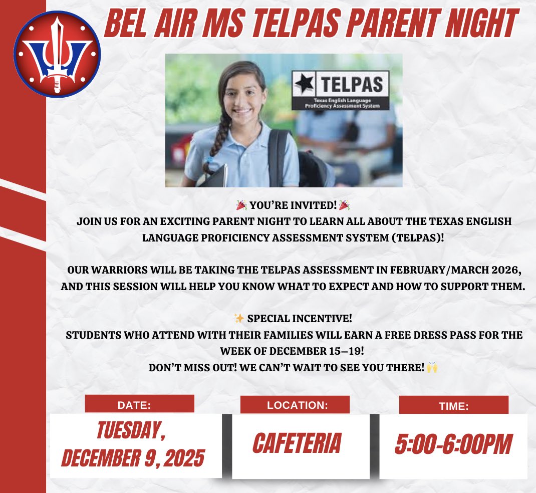 belairmiddle's tweet photo. TELPAS Parent Night! Come out and join us! https://t.co/YIcy2SgjnY