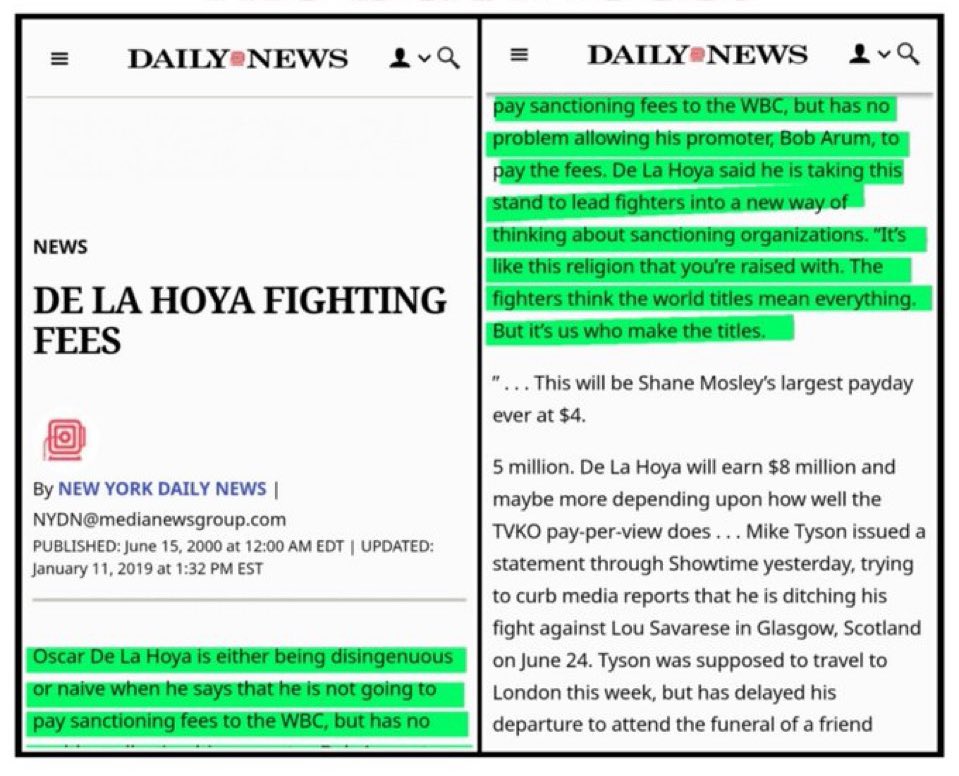 AccordToBoxing's tweet image. Remember When Oscar DeLa Hoya Said He Wasn’t Going To Pay The WBC Sanctioning Fees Back In 2000❓

De La Hoya said he is taking this stand to lead fighters into a new way of thinking about sanctioning organizations.

"It's like this religion that you're raised with. The fighters