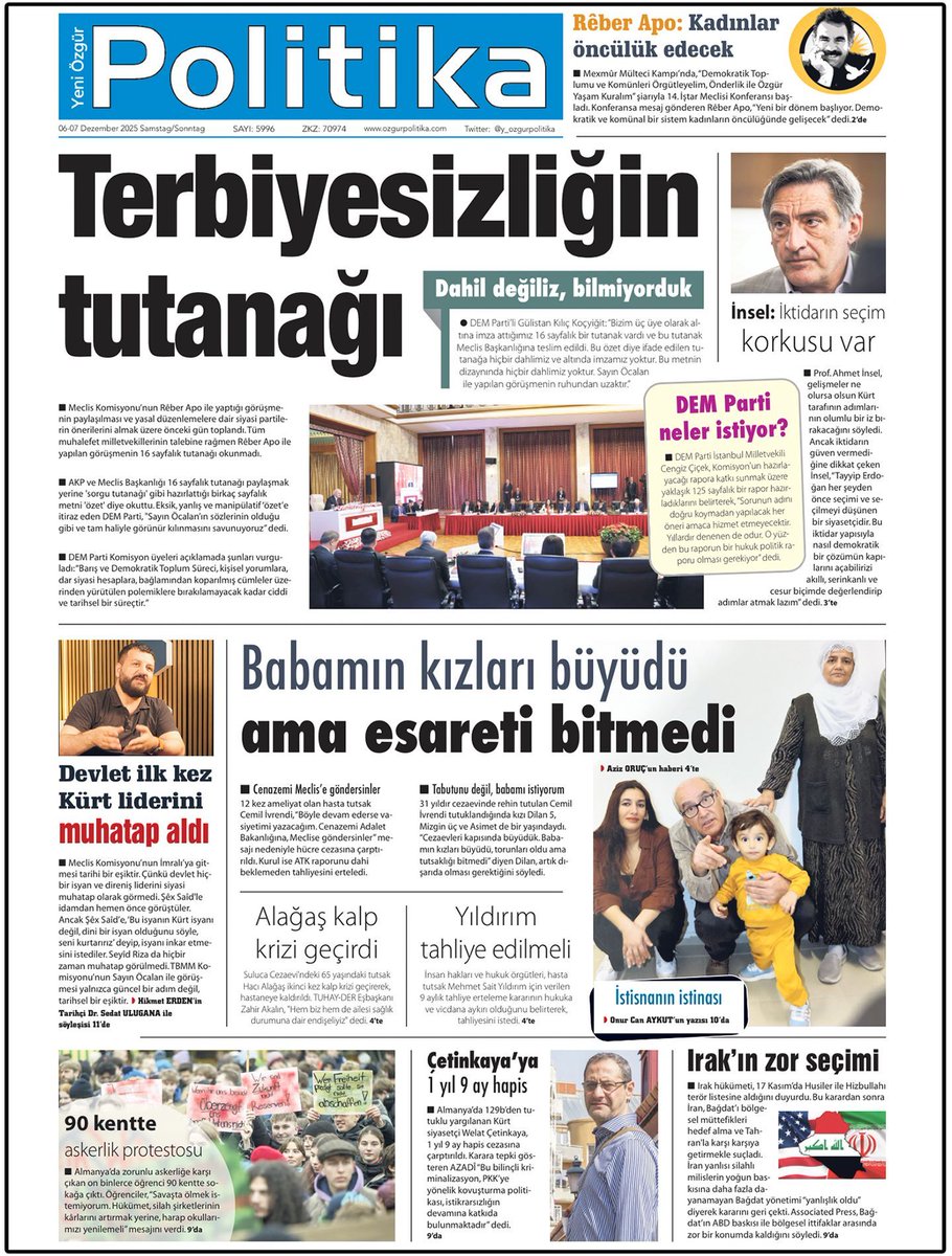 🔴 MANŞET

📌Terbiyesizliğin tutanağı

◾️AKP ve Meclis Başkanlığı 16 sayfalık tutanağı paylaşmak yerine 'sorgu tutanağı' gibi hazırlattığı birkaç sayfalık metni 'özet' diye okuttu. DEM Parti, eksik ve manipülatif ‘özet’e itiraz ederek, tam halinin görünür kılınmasını istedi.