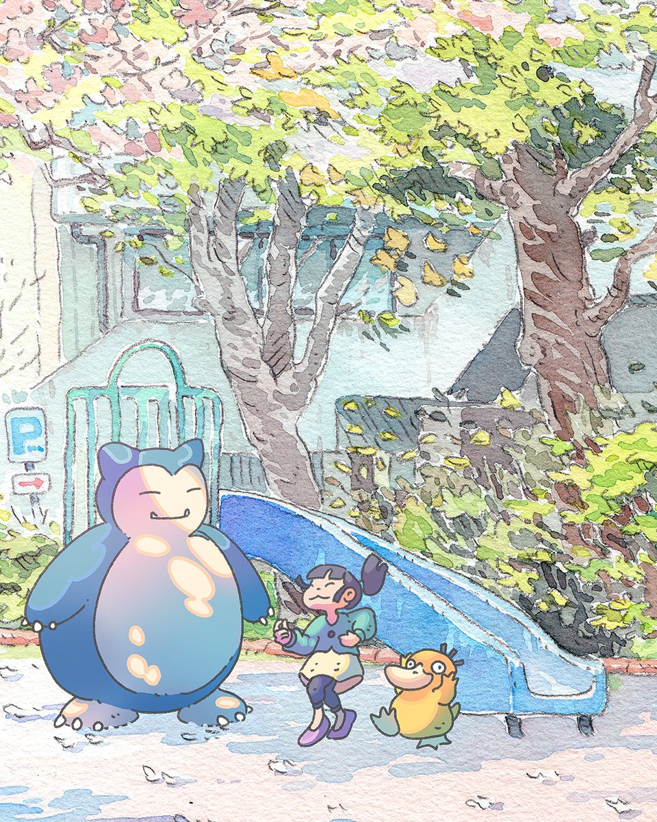 danfortiz's tweet photo. Hice esta ilustración inspirada en una escena de primavera en un parque de Ikebukuro. Fondo pintado en acuarela 🎨 https://t.co/apnjIxROPo