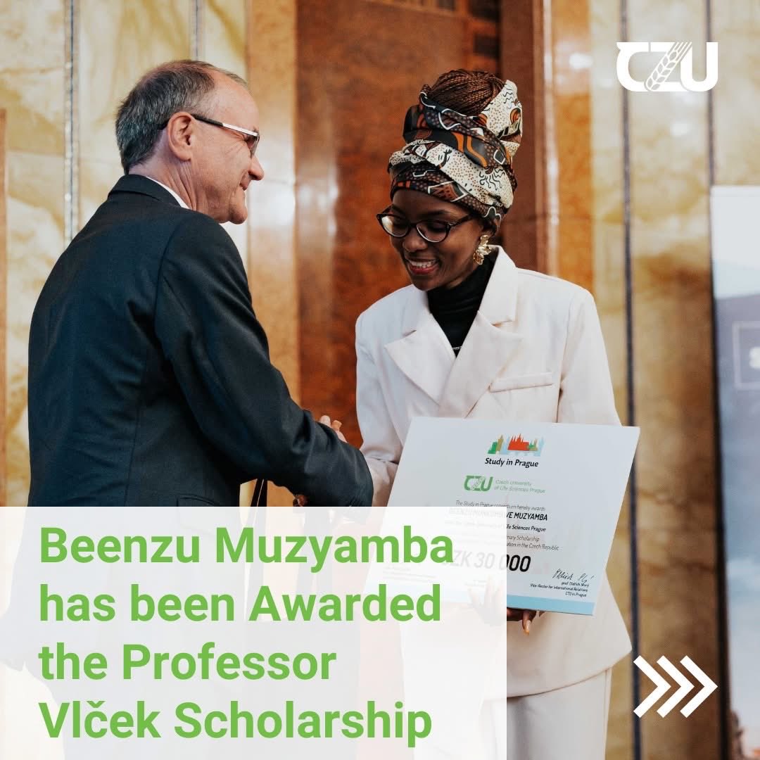 BeenzuMuzyamba's tweet photo. What an honour to receive the Prof. Miroslav Vlček Award which recognises international students who go above and beyond their academic duties to promote the good name of their university both in the Czech Republic and abroad.

Thank you @CzuFtz @CZUvPraze @StudyInPragueCZ 🫶🏾 https://t.co/vWQ18cq1fQ