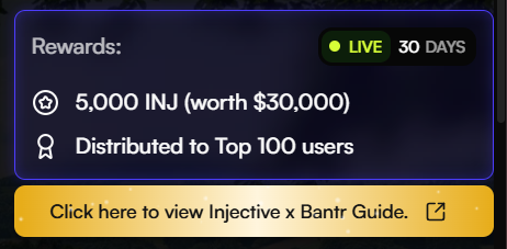 mxuweb3's tweet photo. sup lads

just saw @injective started a campaign on bantr where they’re giving out 3k $INJ to the top 100 people on the leaderboard

you just have to post good content + build mindshare

top 1 in the 7d timeframe has 30.58% 

IMO easy to catch up if you start now

are you joining? 👀