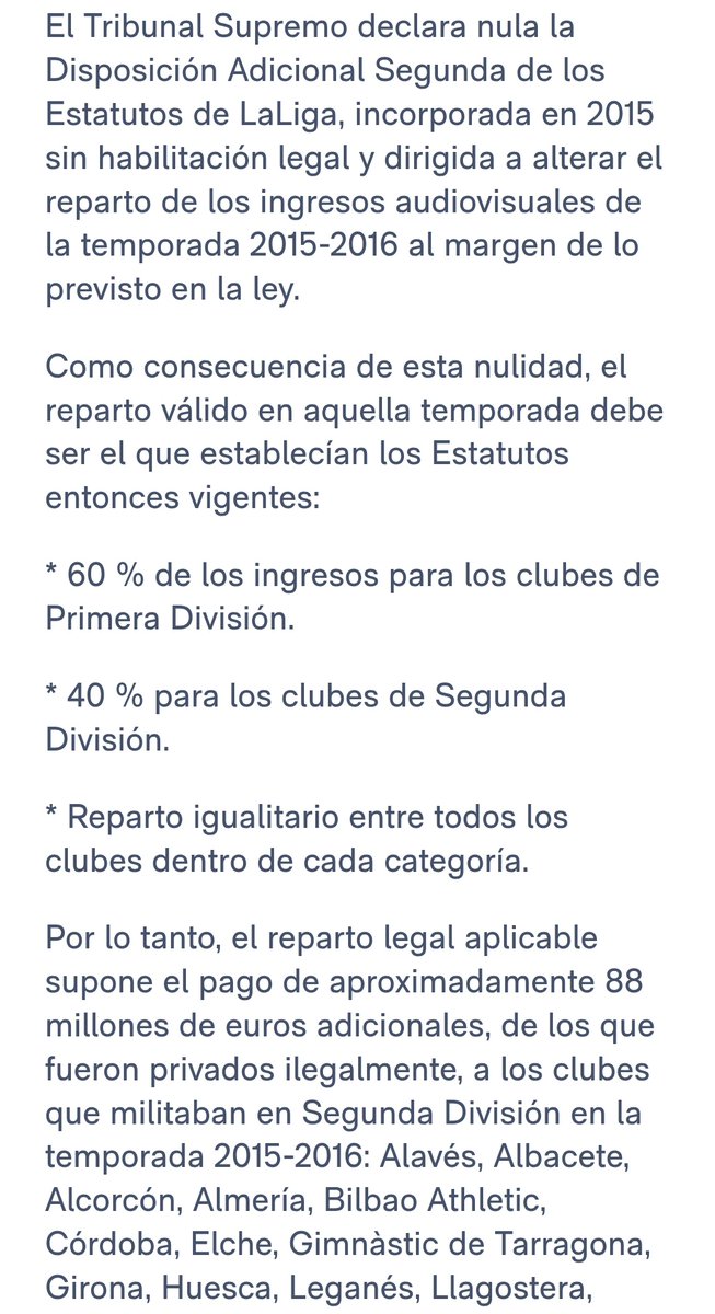 Paul_Tenorio's tweet photo. Primero fue la Audiencia Nacional y finalmente, el Supremo: La Liga tendrá que pagar 8,8M al Real Madrid por el reparto televisivo de la 15/16 al margen de la Ley. También le tendrá que abonar 88M –casi nada– a los 22 equipos q militaban en Segunda.
Tebas, domado https://t.co/uf6jVKW3MP