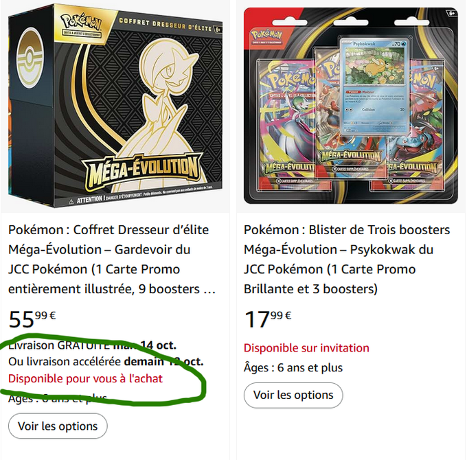 La nouvelle vague d'invitations pour les coffrets Pokémon vient de tomber chez amazon.
Vérifiez directement ici si vous y avez eu droit (mention "disponible pour vous à l'achat") ➡️ amzn.to/3XzxkRM

(sinon, il faut demander les invitations sur les coffrets qui vous