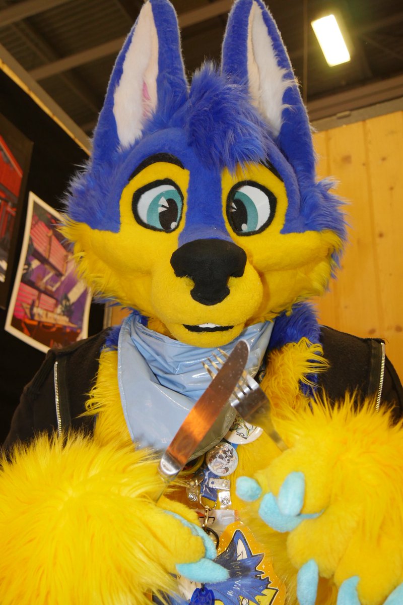 On today's #fursuitfriday , i'm eating you :3
You're my nom nom :3 😋😋🍽️

📷 <a href="/FreazyFluffy/">Freazy</a> 
🪡🧵 Thunderhowl Studios

#furry #fursuiter #frenchfursuiter #shiny