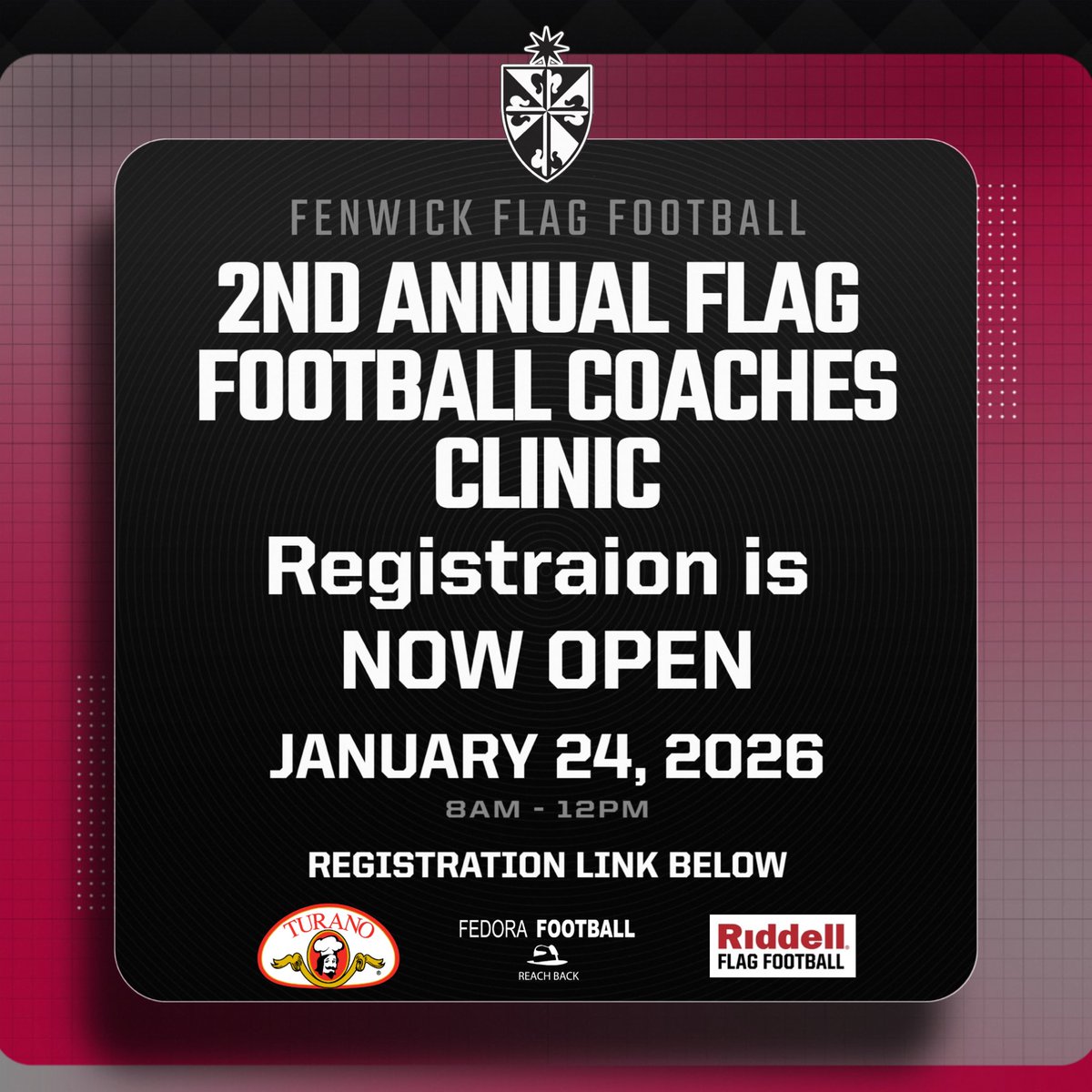 fengffootball's tweet photo. 🏈 Coaches - Registration is officially open for Fenwick’s 2nd Annual Flag Football Coaches Clinic. Take your program to the next level with elite instruction and awesome community. Let’s build the sport together!  Register now! 🏈 

https://t.co/M1BGhwVVWs https://t.co/FhKwILBajp