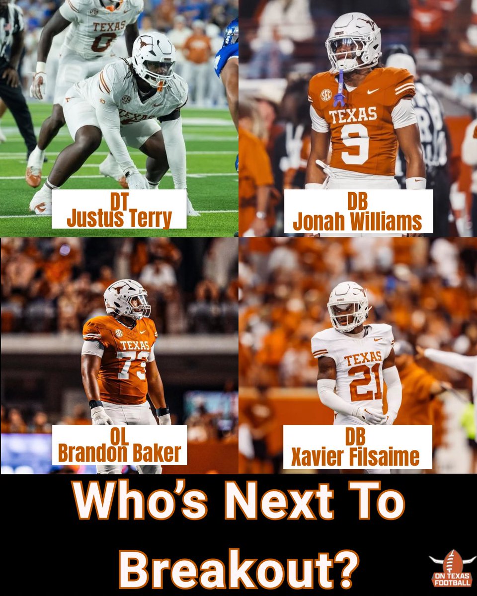 ontexasfootball's tweet image. Who is your breakout Longhorn for #Texas in 2026? 

Could it be one of these #Horns or someone else? Who ya got? 🤘