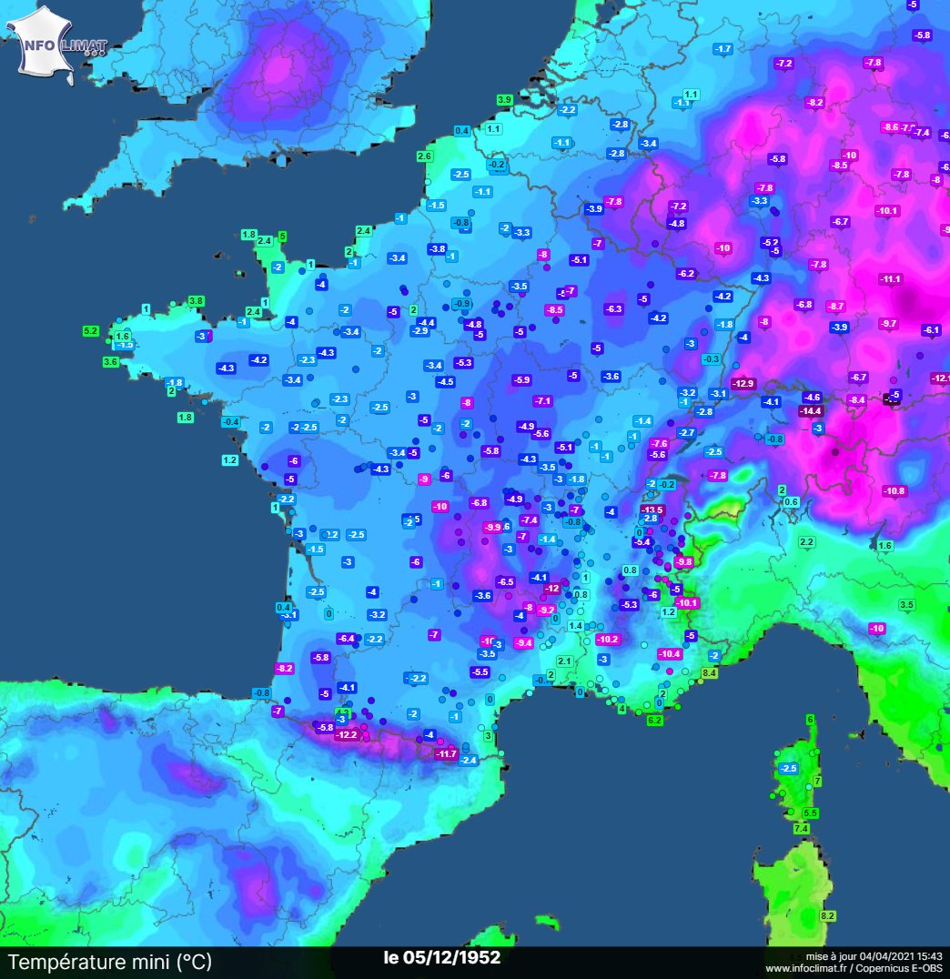 SergeZaka's tweet image. [Thread] 5 décembre 1952, il y a 73 ans.

Un gel d’inversion s’installe en France : l’air froid stagne au sol tandis que l’air plus doux reste en altitude.

Pas de records. Rien d’exceptionnel.

Et pourtant : 12 000 morts à Londres.
Que s’est-il passé ?
1/5