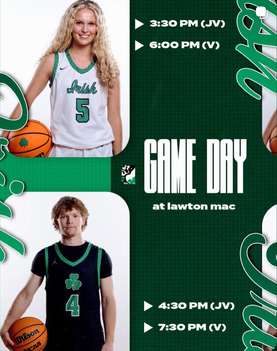 LadyIrishhoops1's tweet photo. Irish Family, we’re on the road tonight! 💚🏀
Lady Irish vs. MacArthur
4400 E Gore Blvd, Lawton
JV 3:30 • Varsity 6:00
Pull up and support! #IrishNation #TheIrishWay https://t.co/FMuXA4w8pS