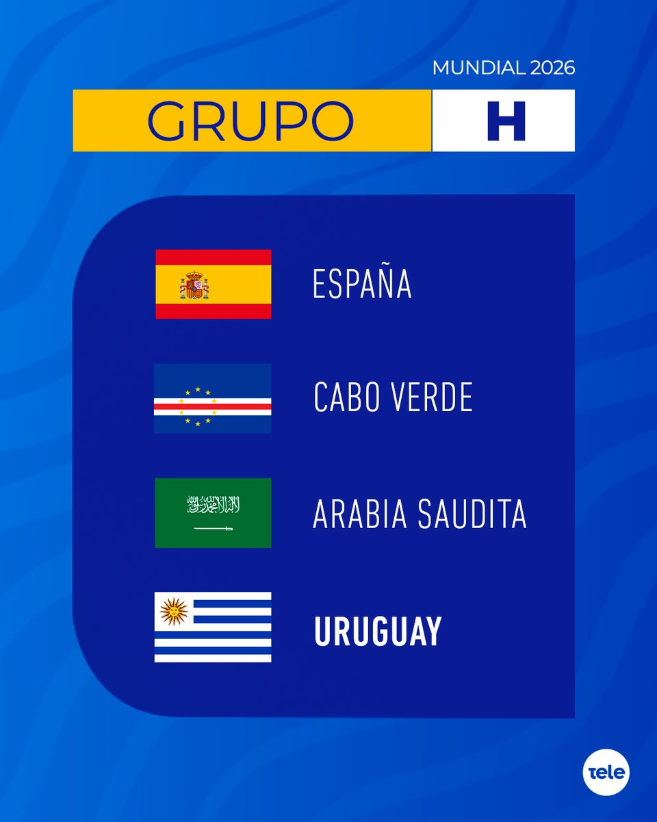 𝗚𝗿𝘂𝗽𝗼 𝗛 | #Mundial2026🏆

🇪🇸 España
🇨🇻 Cabo Verde
🇸🇦 Arabia Saudita
🇺🇾 𝗨𝗿𝘂𝗴𝘂𝗮𝘆