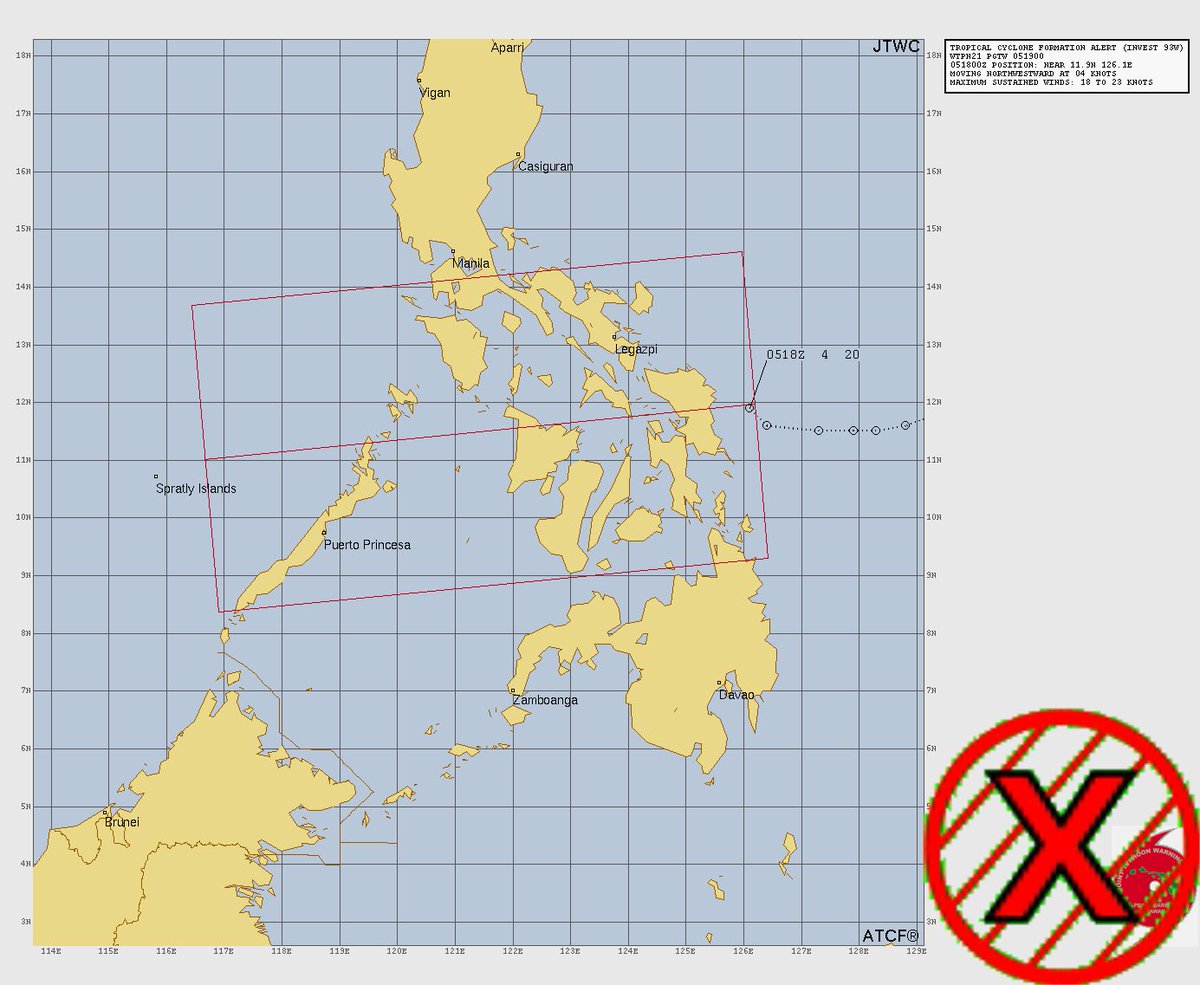 TrevorTropicsWX's tweet photo. #Invest93W (#WilmaPH) has #TCFA from #JTWC and forecasted to head NW towards #Philippines highly advise are encouraged to review your plans
Moving at 5 Mph (7 Km/h)
Winds is at 21 Mph (33 Km/h) to 26 Mph (42 Km/h)
Pressure is at 1004 Mb
#wxtwitter #wxX #Tropicalwx #Tropicswx #Tropics #Typhoon #93W #TropicalUpdate #Nokaen