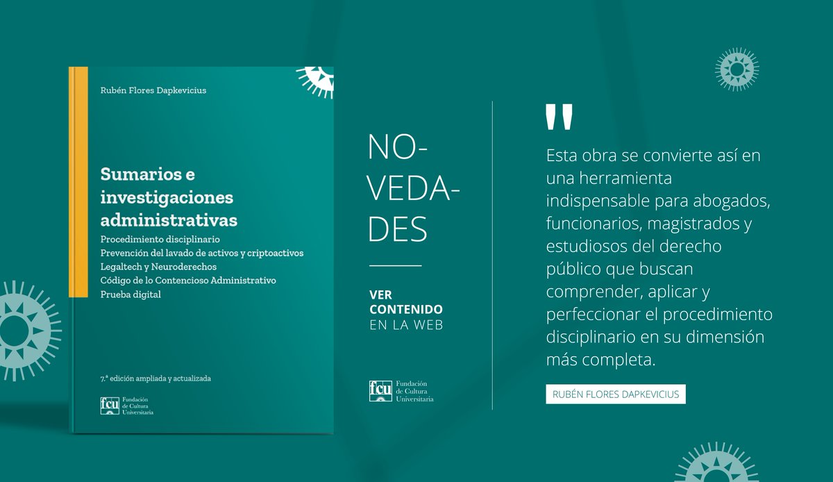 «Sumarios e investigaciones administrativas»
Autor: <a href="/RDapkevicius/">RUBÉN FLORES DAPKEVICIUS</a> 

¡Ya disponible! 📚

¡Encontralo en nuestra web FCU.EDU.UY! 🌐
Y en nuestras librerías:
📍Ciudad Vieja
📍Hall Udelar
📍CENUR Salto