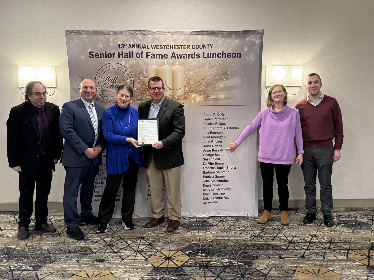 Congratulations to Senior Advocate Anne Russak, who was inducted into the Westchester County Hall of Fame on Today! Pictured is Mayor Tom Drake presenting Anne with a Proclamation recognizing this achievement, along with colleagues who joined the Awards Luncheon to cheer her on.