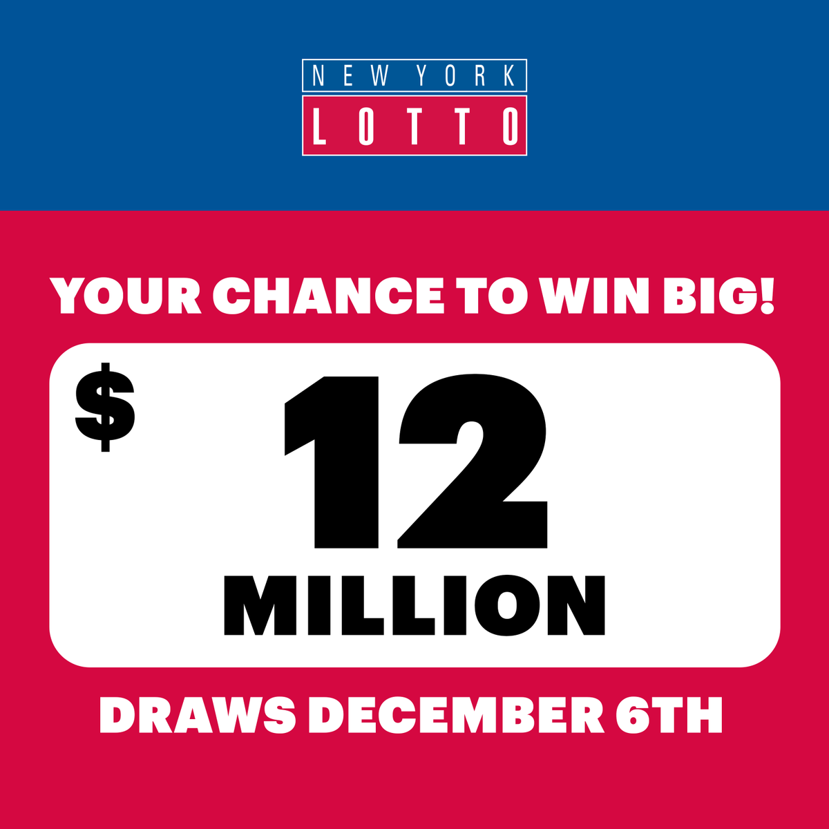 newyorklottery's tweet photo. Don’t miss your chance to win the $12 Million #NYLotto jackpot. Comment with a 🤞if you’ve got your ticket ready for tomorrow's drawing. #newyorklottery #pleaseplayresponsibly https://t.co/qTpE9tEz5F