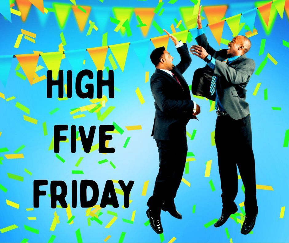 It's a High Five Friday! 

This week 5 clients landed jobs, three landed their second jobs since working with me, one landed their first job, and one received a promotion. Our work is an investment in your future — both short- and long-term.

There is hope in today's job market.