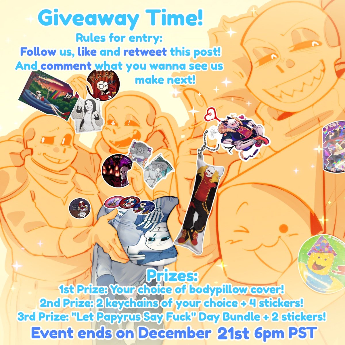 coldgrovestudio's tweet image. WANNA WIN SOME FREE GOODIES?? We're giving away a bodypillow, some keychains, and a bunch of stickers!

Follow us, like and retweet this post, and comment what stuff you wanna see us make next to enter!

Winners will be chosen Dec 21st at 6pm PST!
