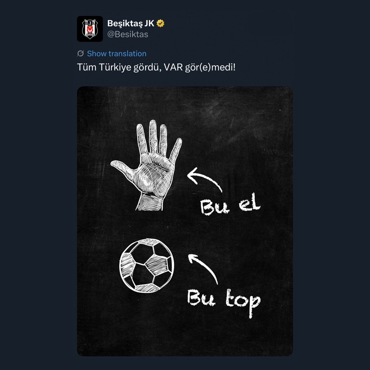 Beşiktaş: "Tüm Türkiye gördü, VAR gör(e)medi!"