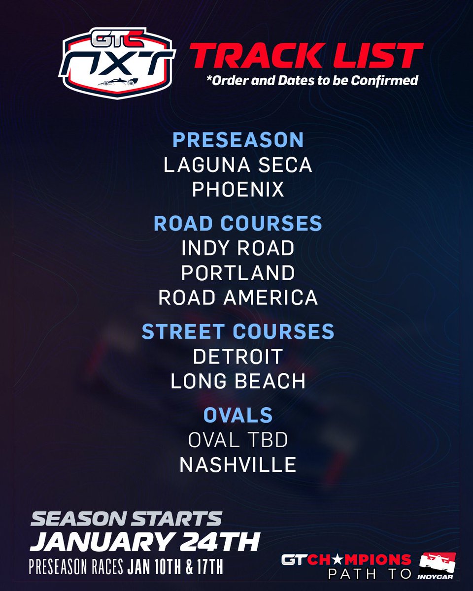 Excited to share our track list for the GTC NXT Series! Dates will be finalized once the iRacing Special Event calendar drops. We still have one Oval Track to confirm, though. What do you think we should run? Help us decide! Registration opens next week. #iracing #gtcnxt