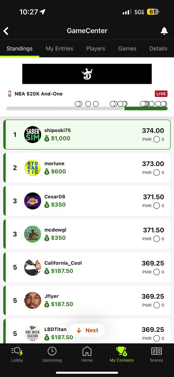 shiposki75's tweet photo. Fun NBA Thursday night with @SaberSim ! Shipped 1st in the $20k And-One GPP! Turned $1 into $1000 thanks to the tools at @SaberSim https://t.co/njIGKyKrwp