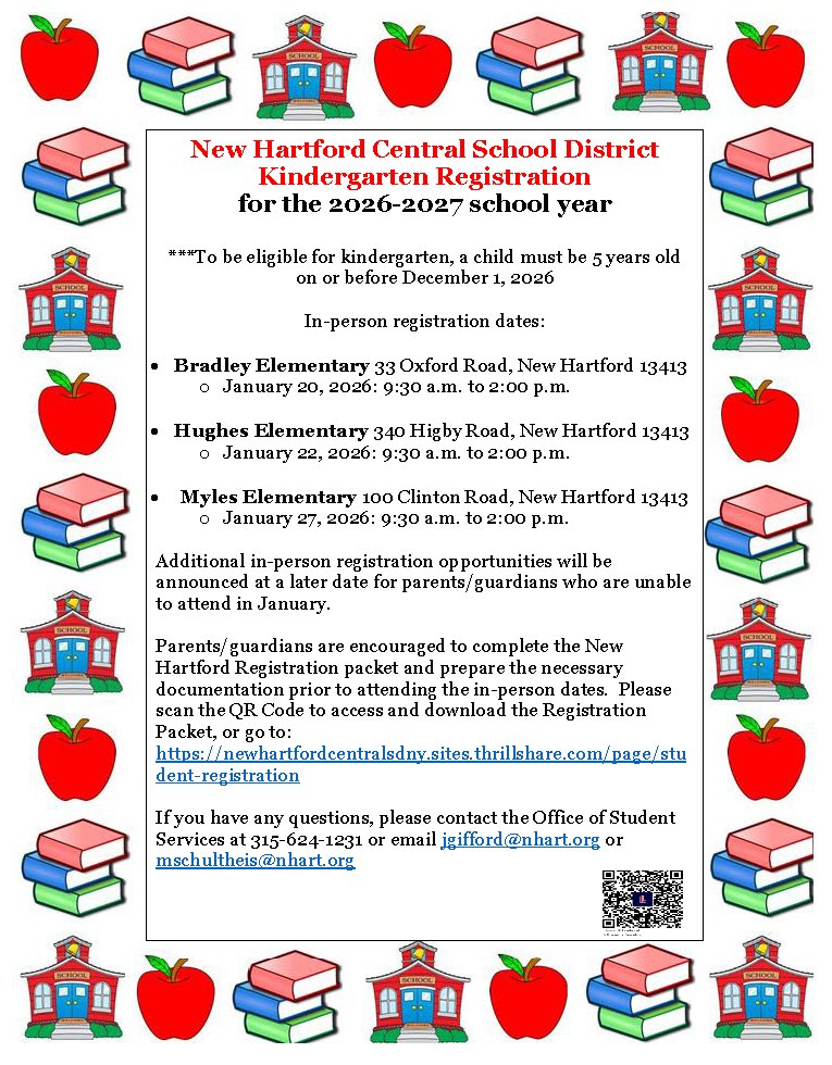 NHCSD's tweet image. New Hartford Central School District Kindergarten Registration psqr.io/mQdo4m7GMy via @ParentSquare