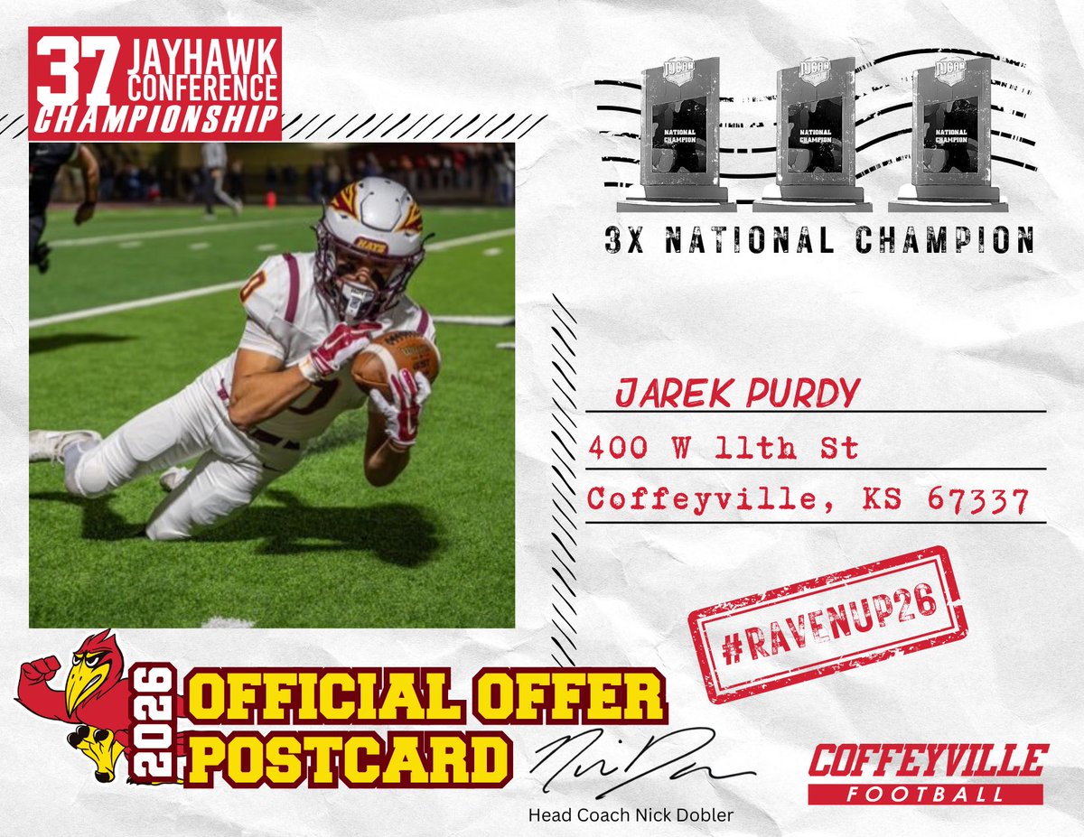 Jarekp0's tweet photo. After a great conversation with @CoachYancy_ I am blessed and excited to receive an Offer from Coffeyville Community College ! #RavenUp @IndianFball_WTG https://t.co/Bw71rtc7cO