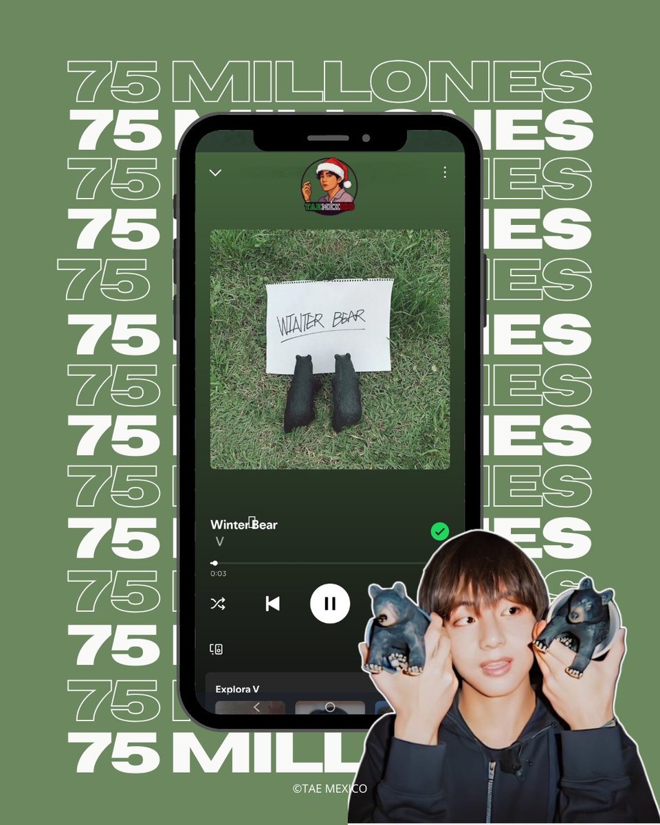 _taemexico's tweet photo. Winter Bear ha superado los 75 MILLONES de streams en Spotify.🧸❄️

#taehyung  #v #뷔 #winterbear https://t.co/jBvB4Rkvy5