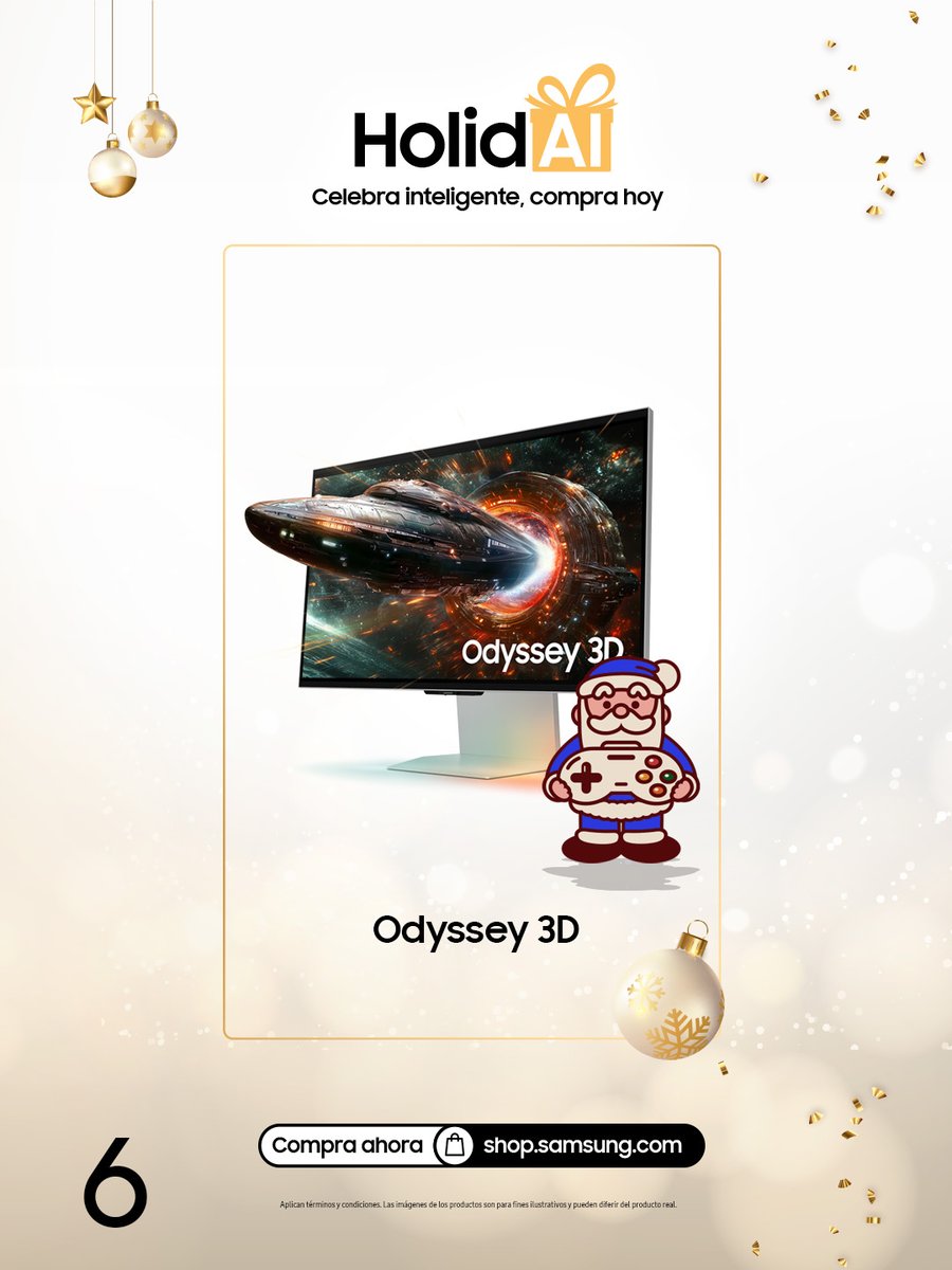 SamsungLatin's tweet image. 🔥 Para este sexto día, el nivel del regalo es ÉPICO 🔥

El Odyssey 3D convierte cada partida en un espectáculo tridimensional pero sin lentes y con una calidad visual que te mete dentro del juego ✨😉

Aprovecha YA: shop.samsung.com/latin/pa/infor…

#SamsungLatin #HolidAI #Dia6