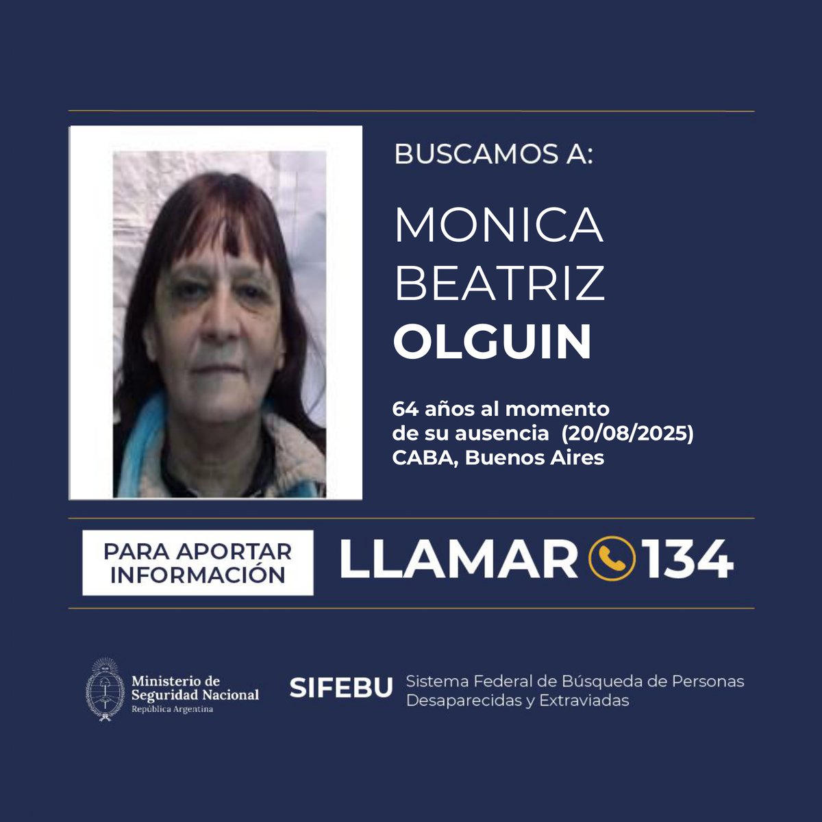 👇Con un CLICK podés hacer mucho, sólo tenés que compartir esta imagen. ℹ️Si tenés información, comunicate de manera anónima al 134 o escribí a denuncias@minseg.gob.ar. #AyudanosAEncontrarlos🇦🇷
