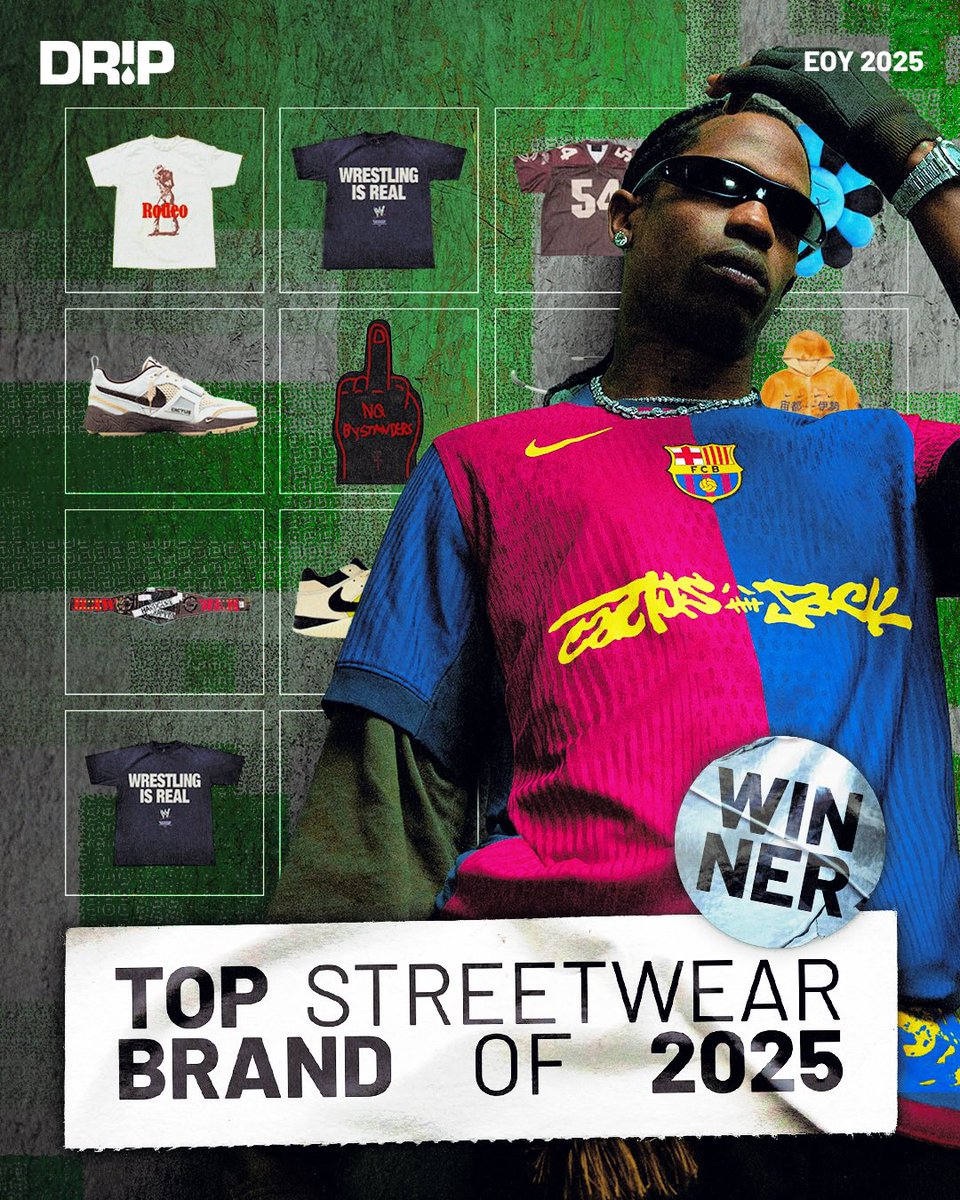 Kurrco's tweet photo. Cactus Jack has been named 2025’s #1 streetwear brand by Drip after defeating Yeezy, Supreme, Sp5der, and more in fan voting 👀 https://t.co/fXg5aESg4Q