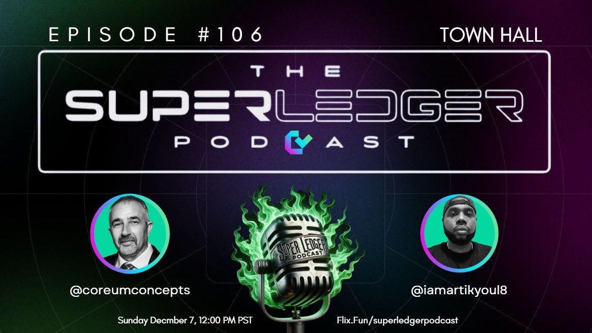 Superledgerpod's tweet photo. The Superledger Podcast #106

Community Town Hall

Hosts: @coreumconcepts @iamartikyoul8 

Open 🎙🫵

- @JoinCruiseCtrl V2 &amp; Projects
- @FLIXdotFUN unstaking deadline
- @CoreumDAO 📸🪂
- @W3ArtistsAwards judging 
&amp; more.

All feeds found at https://t.co/tEWvOS5wim https://t.co/v9yWFPILgs