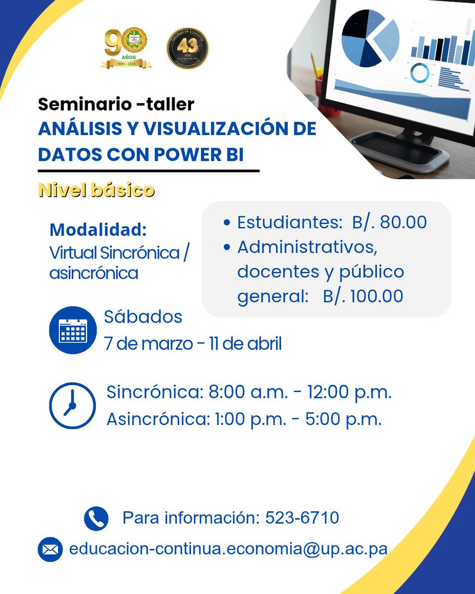 F_EconomiaUP's tweet photo. ¡Potencia tu perfil profesional con #PowerBI! 🚀 📊

La @EconomiaUP te trae el Seminario-Taller de Análisis y Visualización de Datos (Nivel Básico).

¡Aprende a transformar datos en decisiones! 

🔗 **Conoce más e inscríbete ya :** https://t.co/UR69FQtuEi https://t.co/CqL2kyLgzq