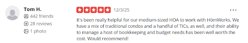 HomWorksCo's tweet photo. 🌟 Client Feedback Spotlight! 🌟

🙏 We’re so grateful to Tom for the kind recommendation! 

💡 If you’re looking for reliable management, reach out to us today!

#HOA #HOAManagement #Bookkeeping #TIC #Condos #PropertyManagement #HomWorks #ClientLove #Testimonial #GetStarted https://t.co/mX55cgnoq2