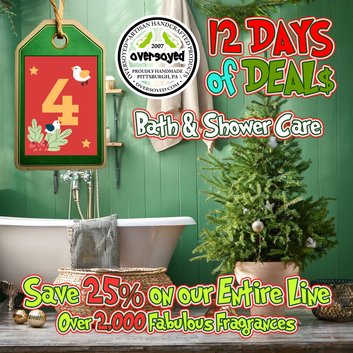 oversoyed's tweet photo. π Day 04 of the 12 Days of Deals is HERE!
Enjoy 25% OFF all Bath & Shower Care today only!
Body Wash β’ Whipped Soap β’ Sugar Scrub β’ Bubble Bath β’ Bath Salts + more π 2,000+ fragrances!
Shop https://t.co/bZr5Ic6CcC
#OverSoyed #12DaysofDeals #BathCare #ShowerCare https://t.co/9eqYgVotHv