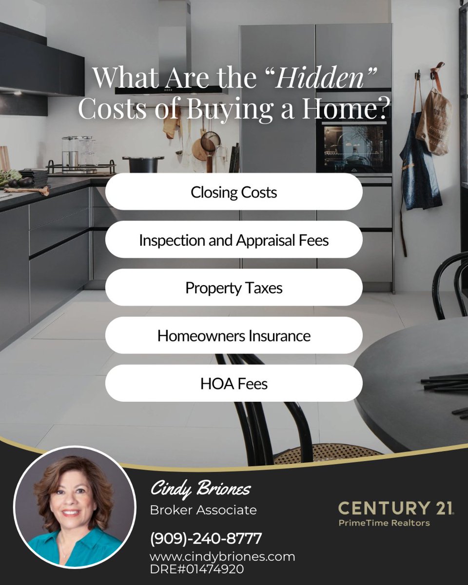 cb4homes5's tweet photo. While the purchase price of a home is the most visible cost, it’s crucial to be aware of additional expenses that might surprise you. Being informed and prepared for these hidden costs will help ensure a smooth home-buying experience.

#homebuying #financialplanning #realestate https://t.co/LSbsmr9dGu