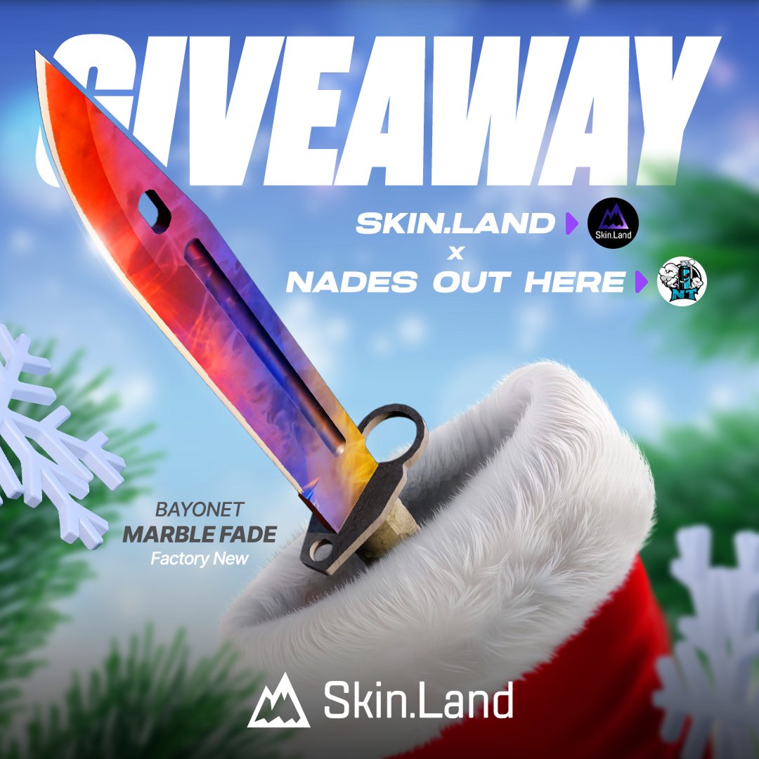 $400 Bayonet | Marble Fade (Factory New) Giveaway✨

The festive season is getting closer, so it’s time to lock in the vibes and load up on a little magic before the holidays.

How to join:
– Follow <a href="/SkinLand_market/">Skin.Land</a> &amp; <a href="/NadesOutHere/">Nades Out Here</a> 
– Like &amp; RT
– Tag a friend

The giveaway ends