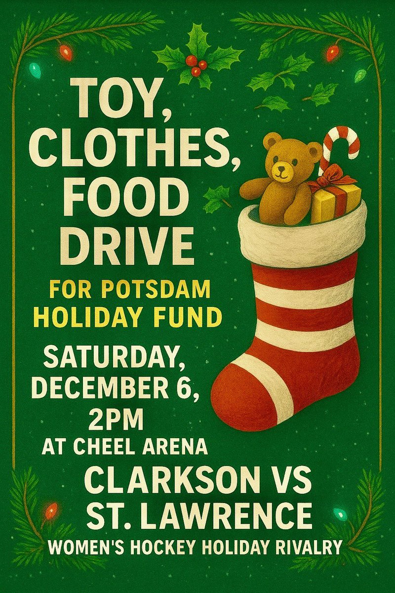 Fans we need you to White Out Cheel tomorrow! 
For our last game of the semester we have partnered with the Potsdam Holiday fund!