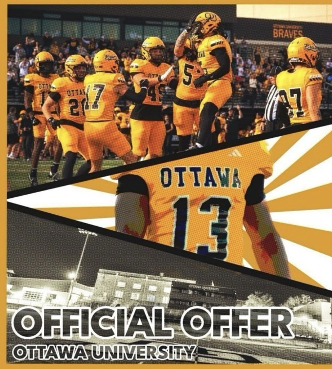 Blessed to receive my 1st offer from Ottawa University! 
<a href="/Coach_CAnderson/">Coach CA</a> <a href="/OttawaBravesFB/">Ottawa Braves Football</a>