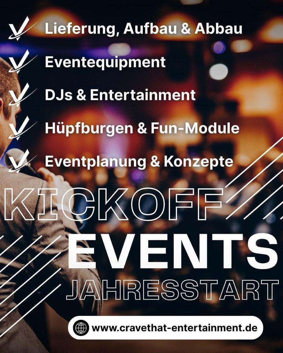 weare_cravethat's tweet photo. 𝙆𝙄𝘾𝙆𝙊𝙁𝙁 𝙀𝙑𝙀𝙉𝙏𝙎 2026 🚀
Wir liefern Technik, DJ, Bühne &amp; komplette Eventlogistik für euren perfekten Jahresstart in Leipzig. Motivation, Teamgeist &amp; Emotionen aus einer Hand.
👉 https://t.co/hCO8avPFHz
#KickoffEvent #Firmenevent #LeipzigEvents #Eventtechnik https://t.co/RefwCGZ469