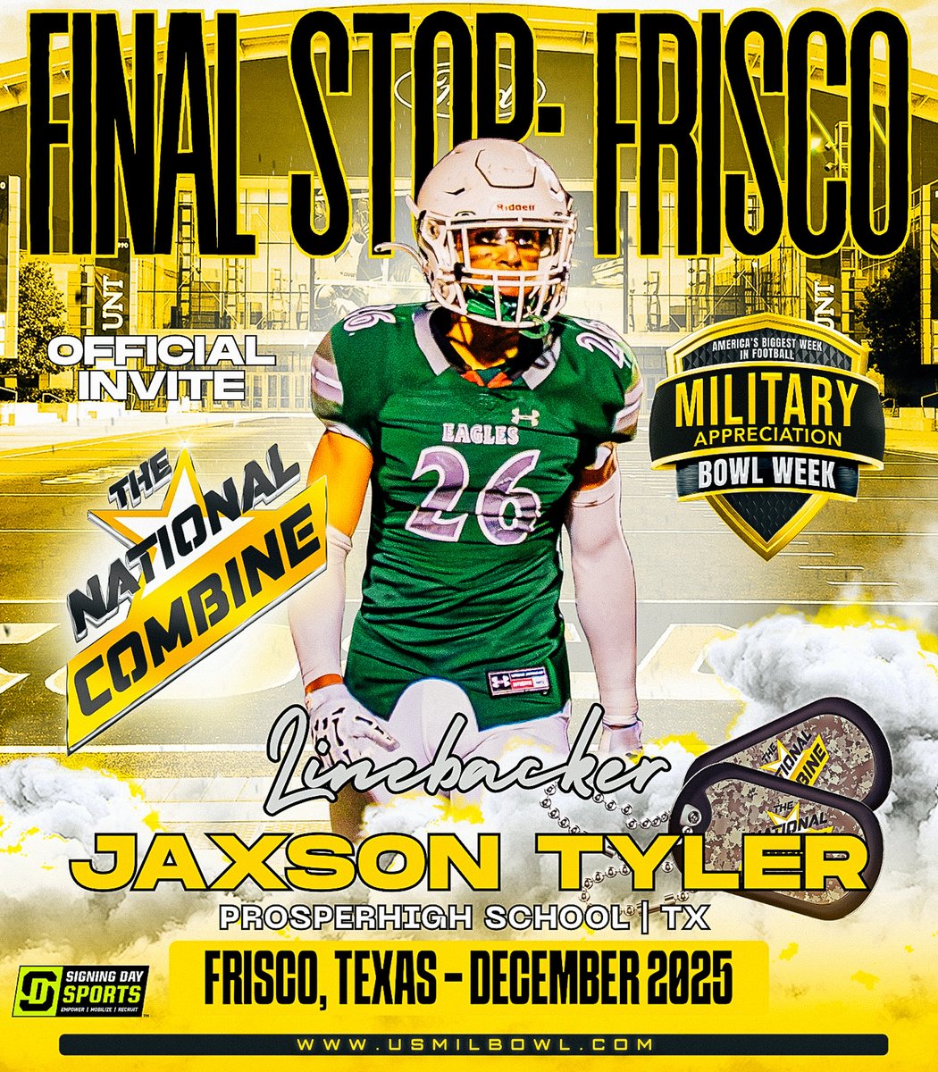 USArmyBowl's tweet photo. Jaxson Tyler (@JaxTyler29), #WeHaveAJerseyForYou at #TheNationalCombine. Click below to nominate an athlete: https://t.co/YUYSKWM8hz https://t.co/KAlGcExBan
