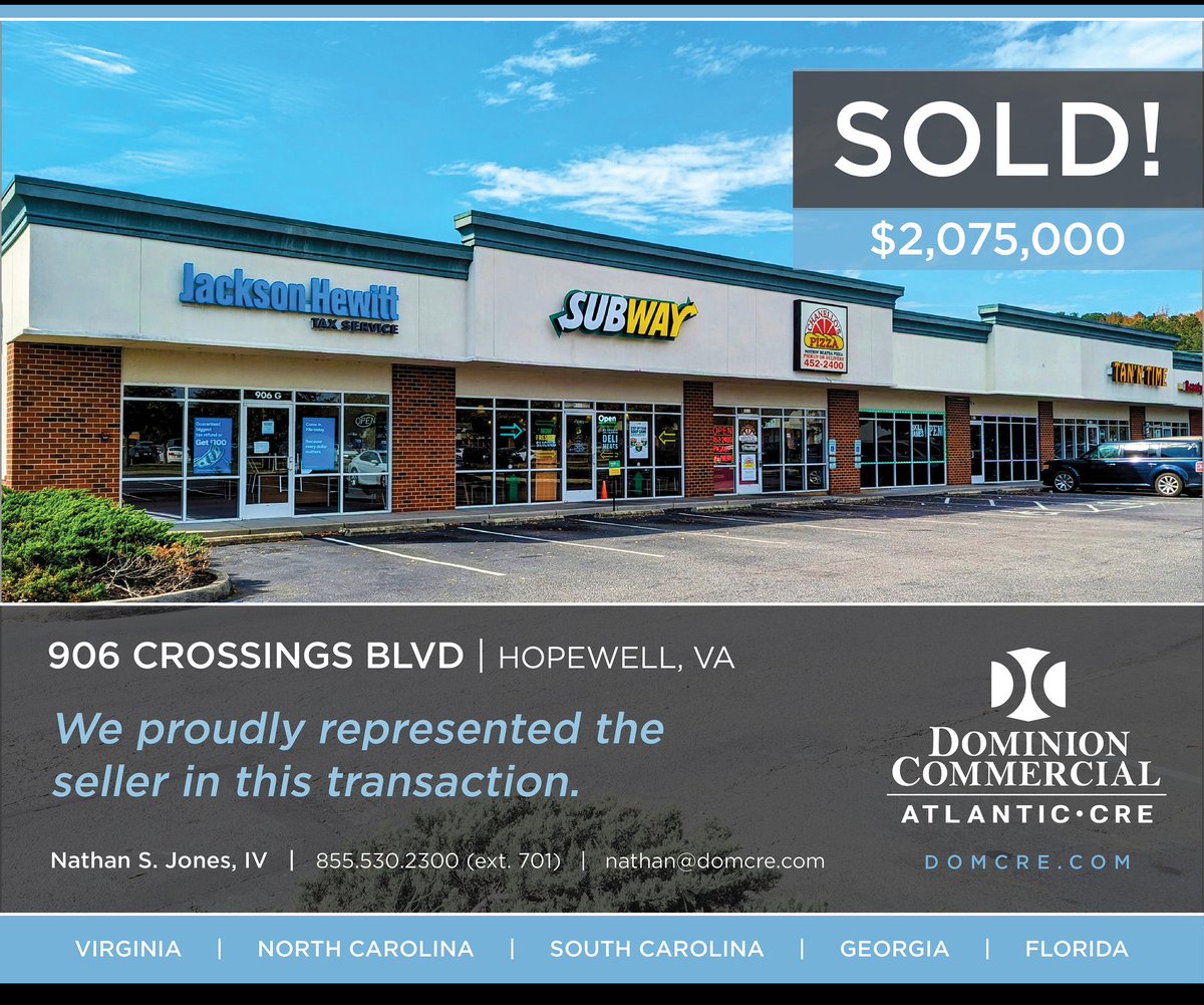 SOLD! Fully leased retail center located in Hopewell VA (Richmond MSA) #cre #domcre #atlanticcre