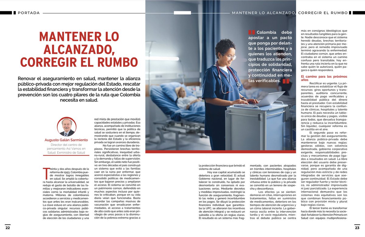 En la nueva edición de Carta Financiera, Augusto Galán Sarmiento - director del centro de pensamiento <a href="/AsiVamosenSalud/">Así Vamos en Salud</a>, analiza los avances y recientes desafíos del sistema de salud colombiano. 🏥Entre los logros sobresalen la cobertura universal y mejoría en indicadores de