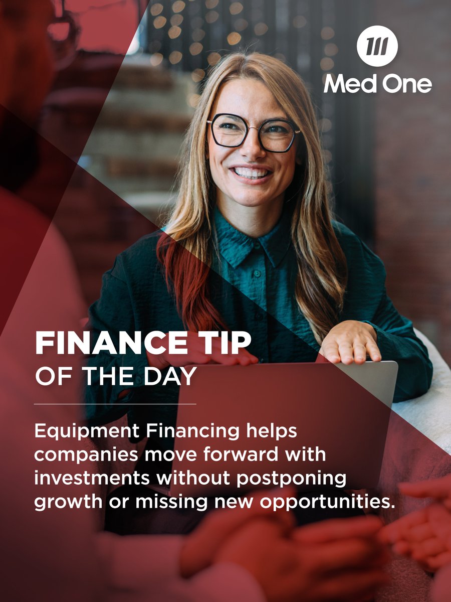 medonegroup's tweet image. 💰 𝙁𝙞𝙣𝙖𝙣𝙘𝙚 𝙏𝙞𝙥 𝙤𝙛 𝙏𝙝𝙚 𝘿𝙖𝙮!
Financing lets you invest in the future. Keep capital available, stay competitive, and take advantage of new opportunities as they arise.
Check out Med One's flexible financing solutions today 👉bit.ly/Medonesolutions #MedOne