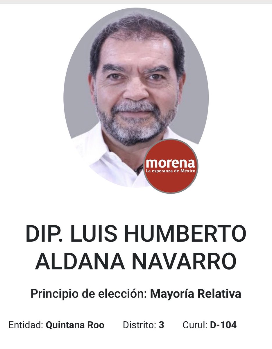 mario_dico50's tweet photo. 🔴 Diputado Luis Humberto Aldana , Distrito 3 (Cancun Quintana Roo) este es otro de los que engañaron a los productores del campo y votó a favor de la Ley del Agua ! https://t.co/msZlfz0zPB