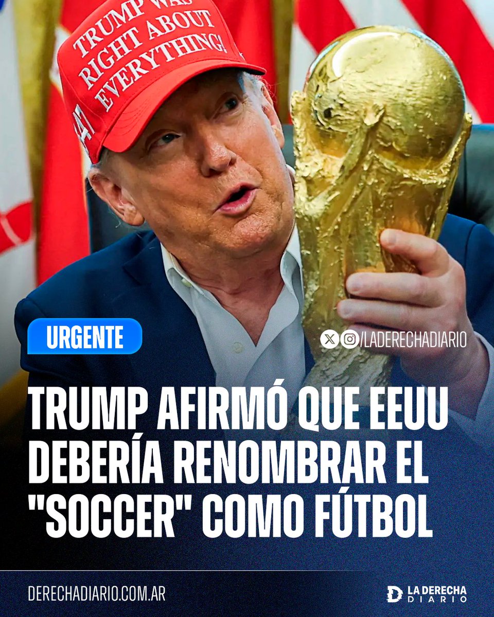 🇺🇸 | BASADO: Trump afirmó que Estados Unidos debería renombrar el "soccer" como fútbol y buscar un mejor nombre para el fútbol americano: "Esto es fútbol, no hay dudas. Necesitamos buscar otro nombre, realmente no tiene sentido cuando lo piensas".